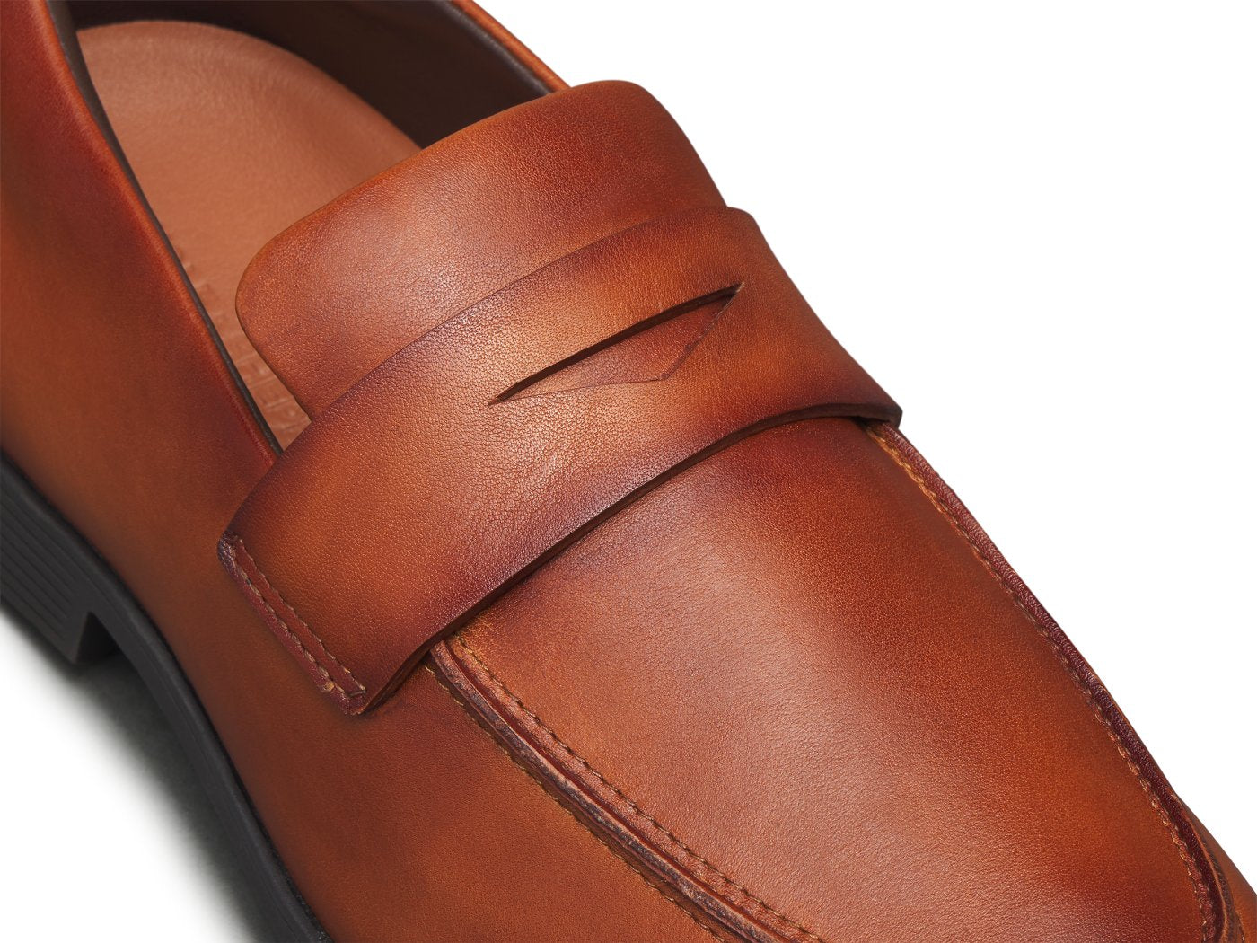 Close-up of hand-burnished whiskey calfskin