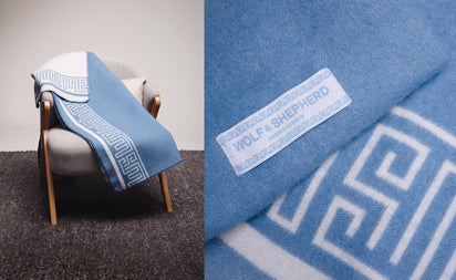 Mens The Shepherd Wool Throw Light Blue / Off-White  View 1