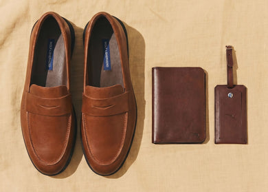 Mens Leather Passport Holder & Bag Tag maple  View 1