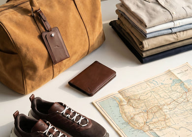 Mens Leather Passport Holder & Bag Tag maple  View 2