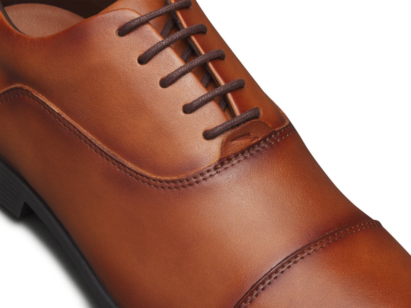 Capital Leather Oxford cap toe and lacing in whiskey calfskin