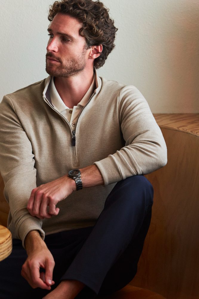 Quarter zip and navy trouser